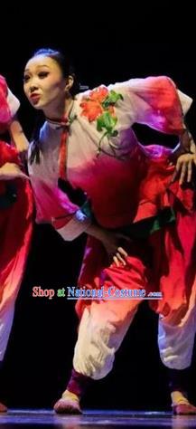 Chinese Drum Dance Clothing Fan Dance Stage Performance Costume Folk Dance Pink Outfits