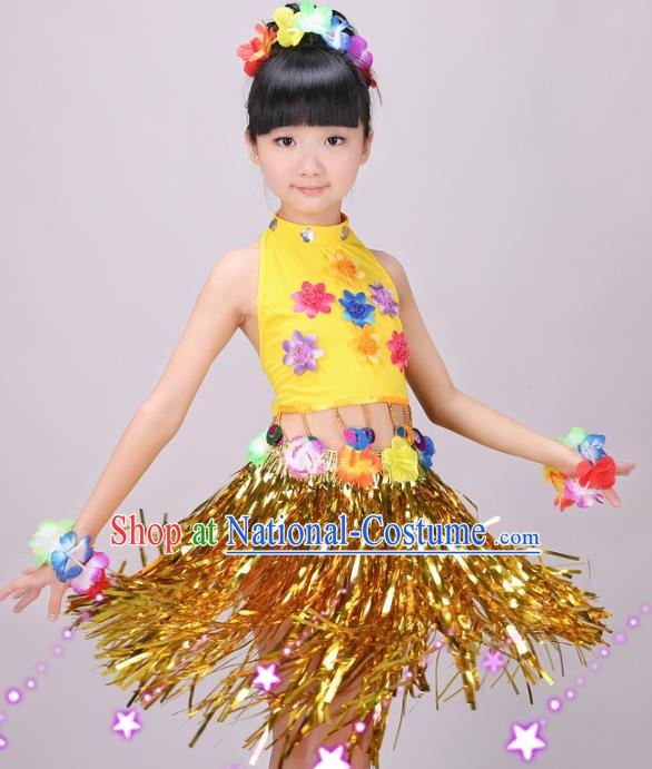 Top Stage Performance Clothing Children Day Dance Yellow Outfits Hawaiian Dance Dress