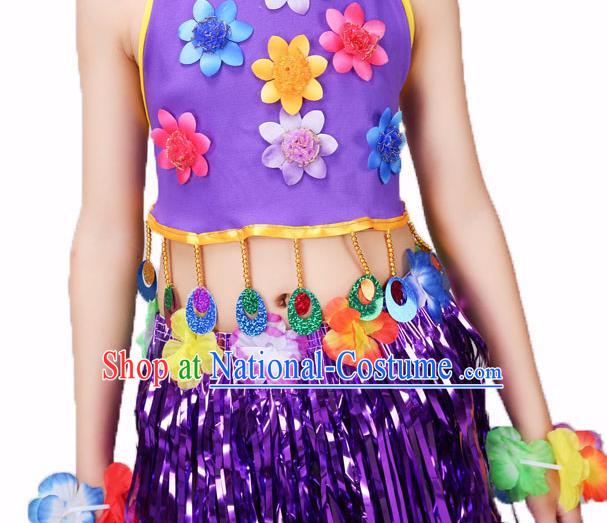 Top Hawaiian Dance Dress Stage Performance Clothing Children Day Dance Purple Outfits