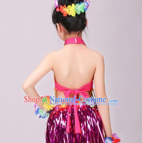 Top Children Day Dance Rosy Outfits Hawaiian Dance Dress Stage Performance Clothing