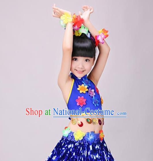 Top Hawaiian Dance Dress Modern Dance Stage Performance Clothing Children Day Dance Royalblue Outfits