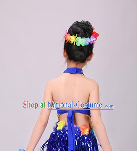 Top Hawaiian Dance Dress Modern Dance Stage Performance Clothing Children Day Dance Royalblue Outfits