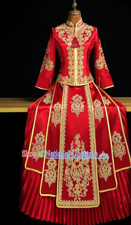 Chinese Classical Xiuhe Suit Red Outfits Traditional Wedding Clothing Bride Embroidered Costumes