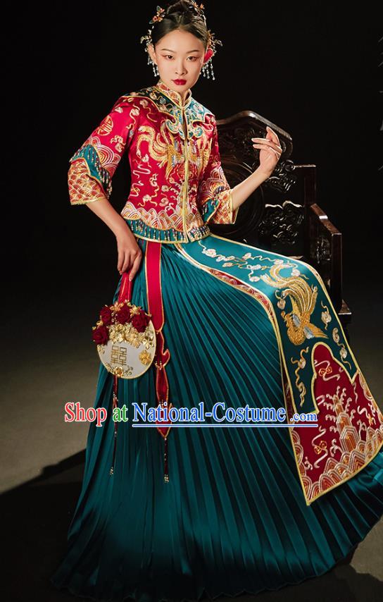 Chinese Traditional Wedding Toast Clothing Bride Embroidered Costumes Classical Xiuhe Suit Outfits