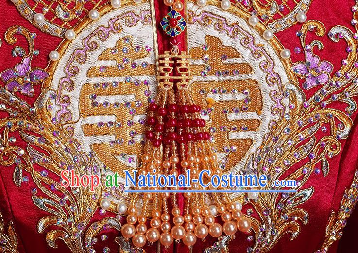 Chinese Traditional Xiuhe Suit Drilling Red Outfits Wedding Embroidered Clothing Classical Bride Toast Costumes