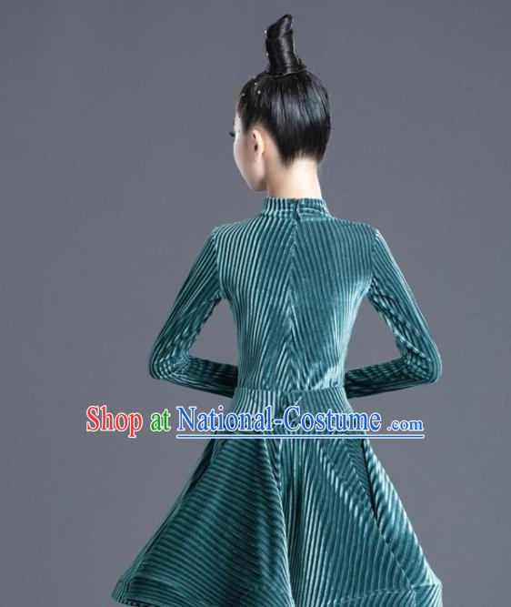 Children Latin Dance Dress Professional Modern Dance Competition Costume Ballroom Dance Green Clothing