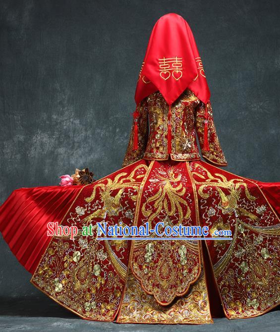 Chinese Traditional Xiuhe Suit Wedding Toast Clothing Embroidery Red Outfits Ancient Bride Diamante Phoenix Costumes