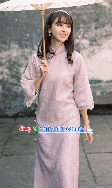 Chinese Traditional Women Clothing Lilac Qipao Dress National Cheongsam