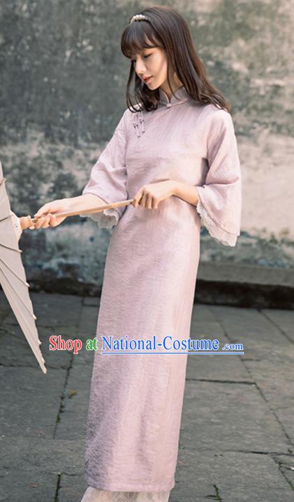 Chinese Traditional Women Clothing Lilac Qipao Dress National Cheongsam