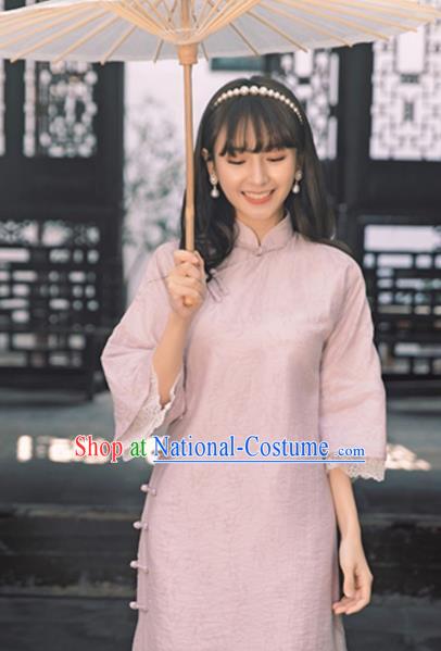 Chinese Traditional Women Clothing Lilac Qipao Dress National Cheongsam