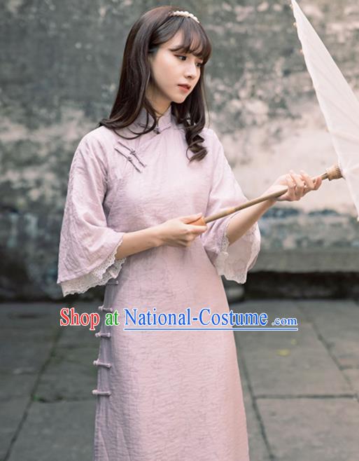 Chinese Traditional Women Clothing Lilac Qipao Dress National Cheongsam