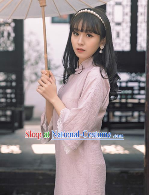 Chinese Traditional Women Clothing Lilac Qipao Dress National Cheongsam