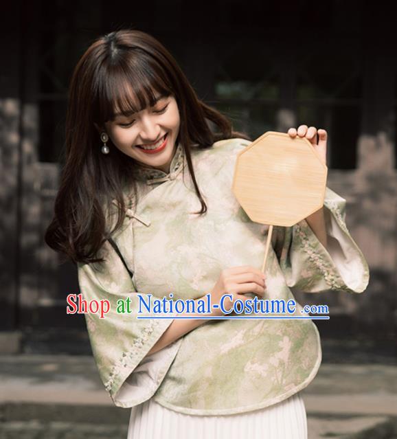 China Tang Suit Upper Outer Garment Classical Light Green Cheongsam Shirt