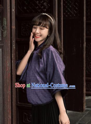 China Classical Deep Purple Cheongsam Shirt Tang Suit Upper Outer Garment