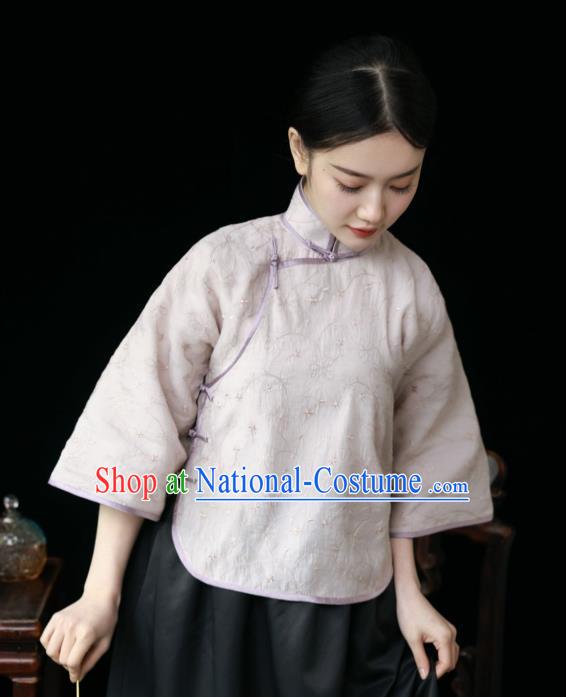 China Classical Lilac Cheongsam Shirt Tang Suit Upper Outer Garment Slant Opening Blouse