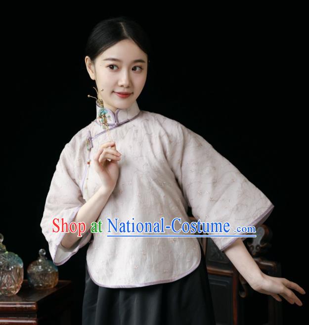 China Classical Lilac Cheongsam Shirt Tang Suit Upper Outer Garment Slant Opening Blouse