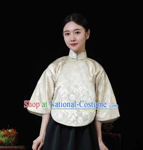 China Tang Suit Upper Outer Garment Cheongsam Blouse Classical Light Golden Brocade Shirt