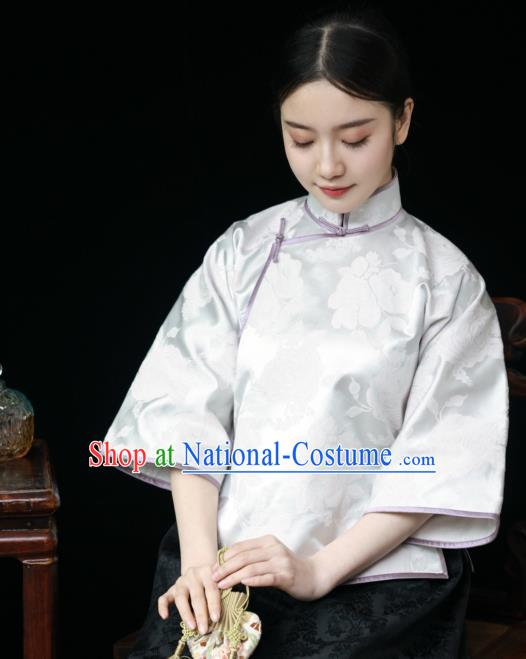 China Classical White Brocade Shirt Tang Suit Upper Outer Garment Cheongsam Blouse