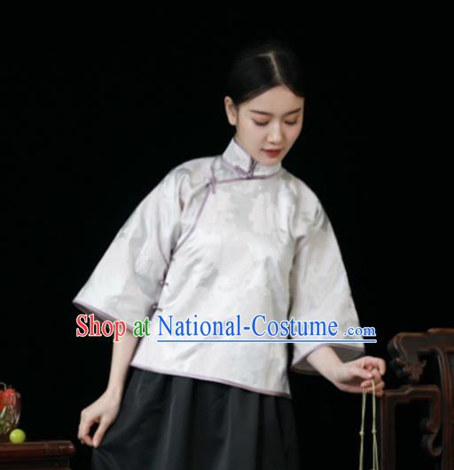 China Classical White Brocade Shirt Tang Suit Upper Outer Garment Cheongsam Blouse