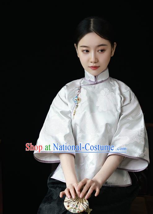 China Classical White Brocade Shirt Tang Suit Upper Outer Garment Cheongsam Blouse