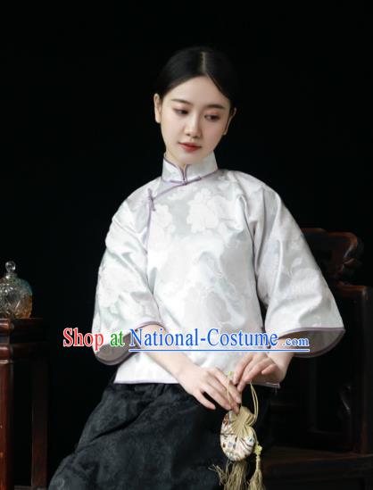 China Classical White Brocade Shirt Tang Suit Upper Outer Garment Cheongsam Blouse