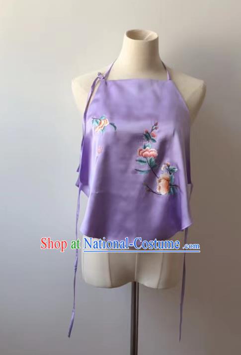 Chinese National Embroidered Peony Lilac Silk Stomachers Tang Suit Underwear Bellyband