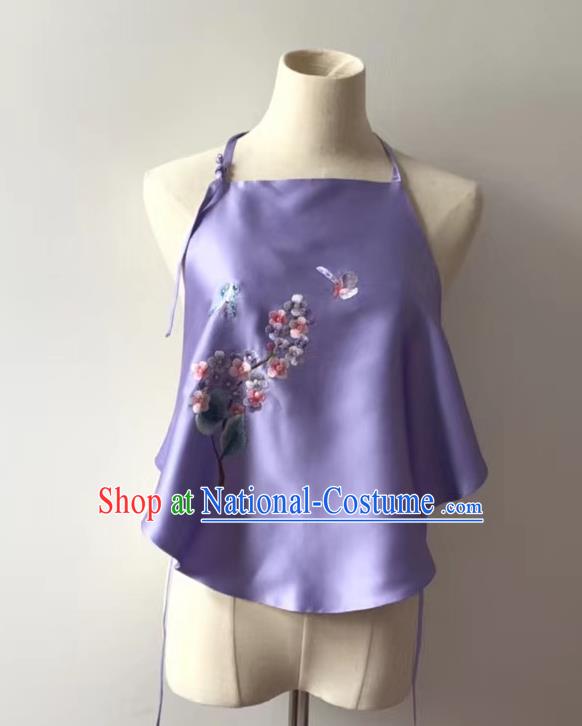 Chinese Embroidered Hydrangea Bellyband National Lilac Silk Stomachers Tang Suit Women Underwear