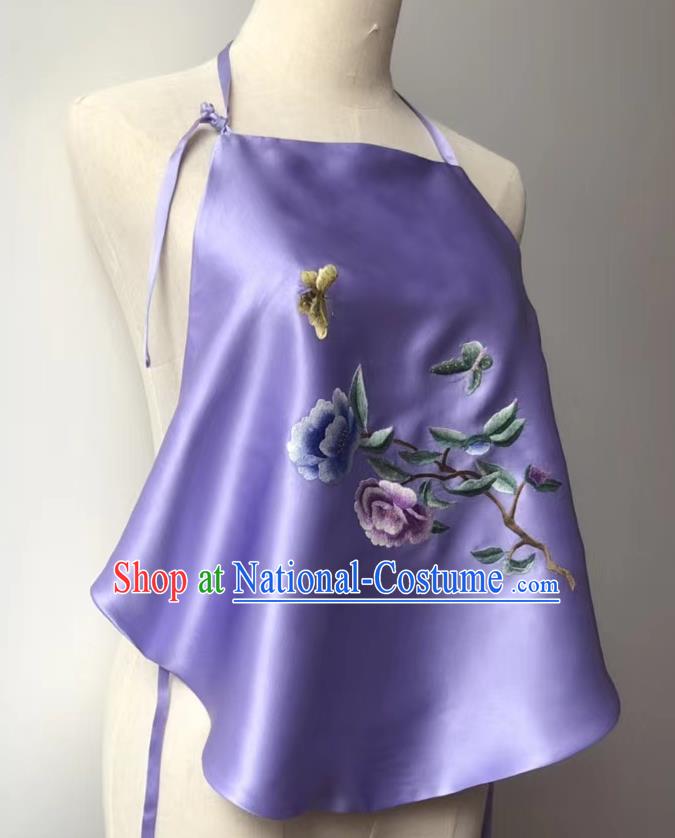 Chinese National Lilac Silk Stomachers Tang Suit Women Underwear Embroidered Peony Bellyband