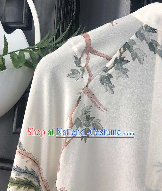 China Traditional Tang Suit White Silk Blouse Woman Printing Phoenix Peony Shirt Upper Outer Garment