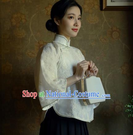 China Cheongsam Wide Sleeve Blouse Classical White Lace Shirt Tang Suit Upper Outer Garment