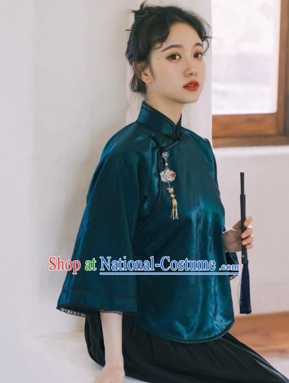 China Classical Peacock Green Shirt Cheongsam Blouse Tang Suit Upper Outer Garment Clothing