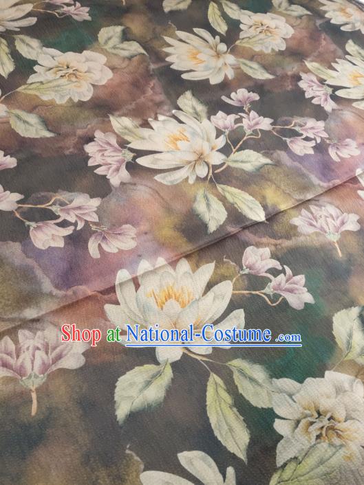 China Classical Mangnolia Pattern Brown Silk Traditional Gambiered Guangdong Gauze Cheongsam Fabric