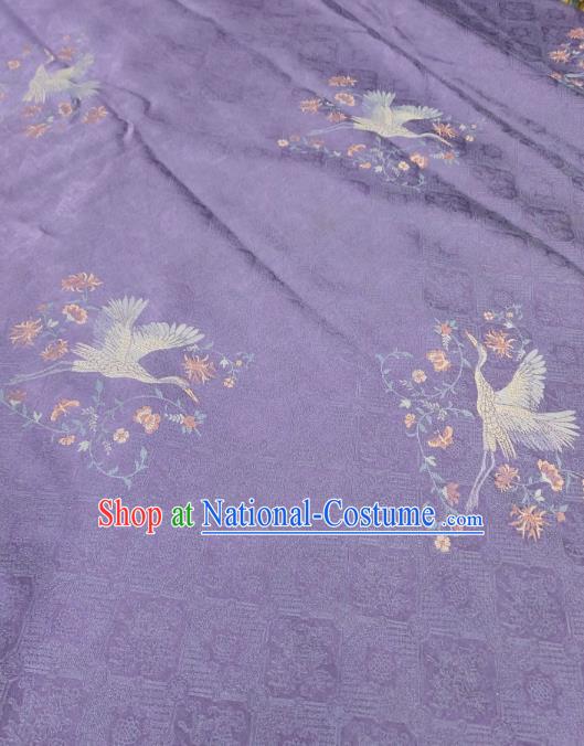 China Traditional Cranes Pattern Violet Gambiered Guangdong Gauze Cheongsam Fabric Classical Jacquard Silk Cloth