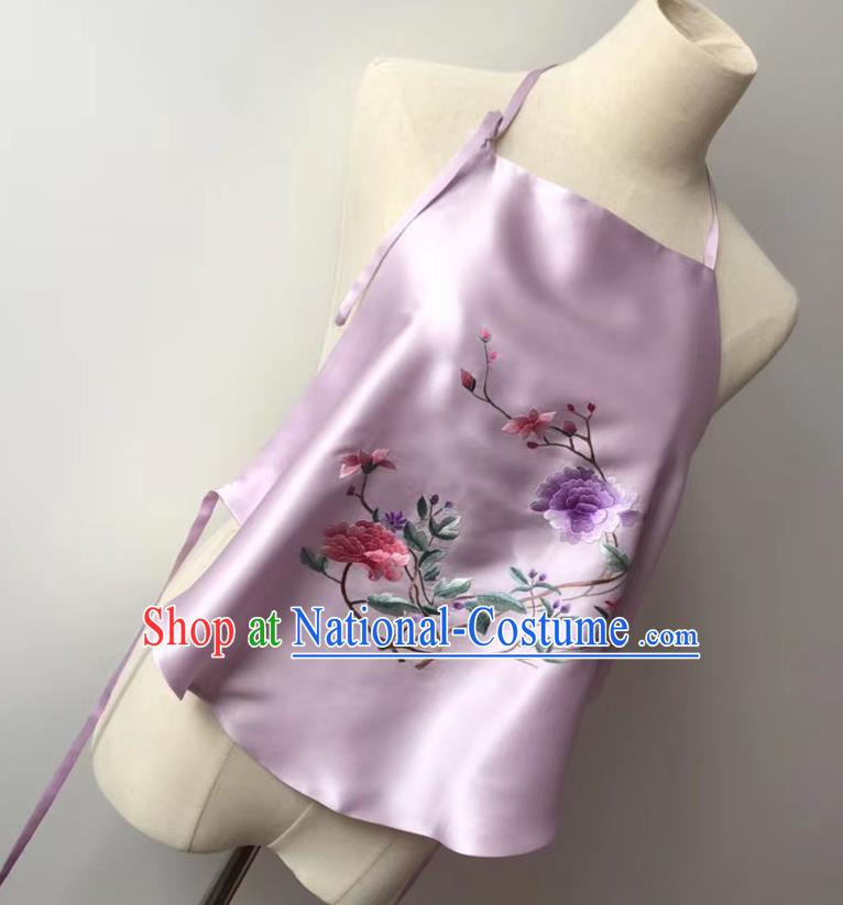 Chinese Embroidered Peony Flowers Lilac Silk Bellyband National Women Stomachers Tang Suit Undergarment