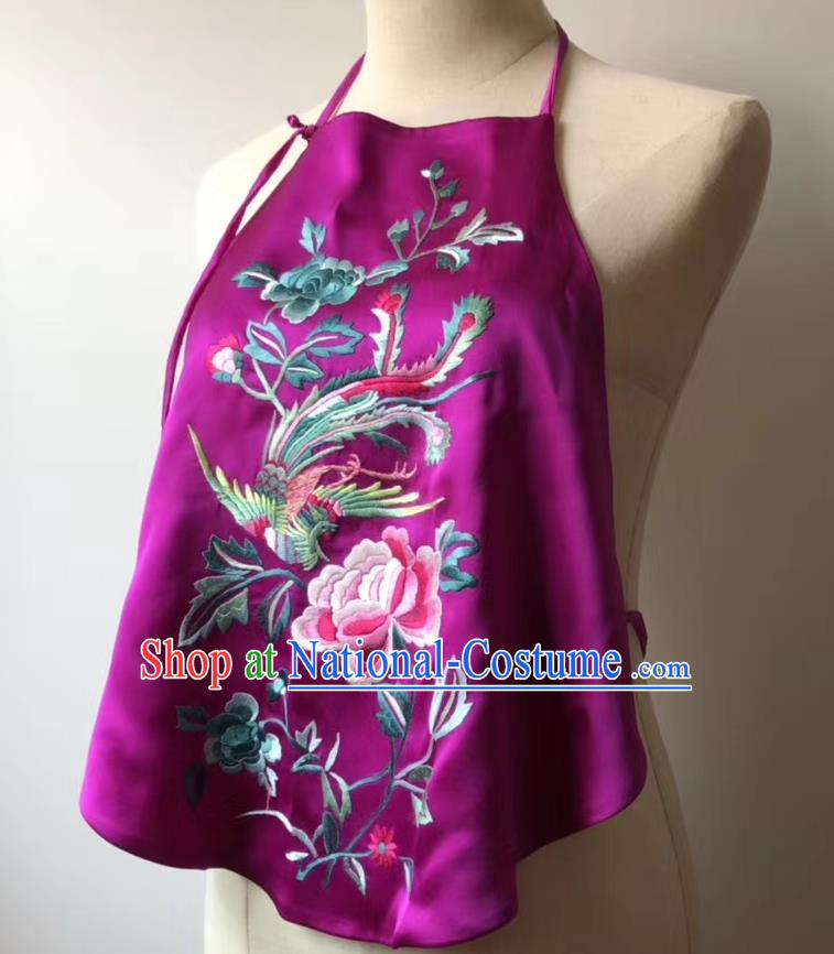 Chinese Tang Suit Undergarment National Women Stomachers Embroidered Phoenix Peony Purple Silk Bellyband