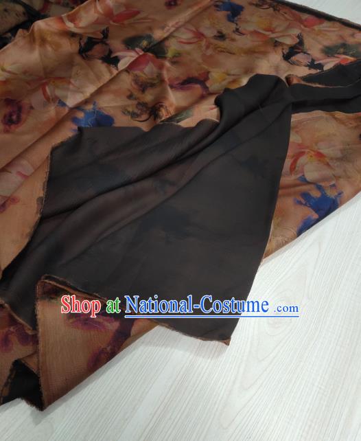 China Traditional Mangnolia Pattern Brown Gambiered Guangdong Gauze Cheongsam Fabric Classical Silk Cloth