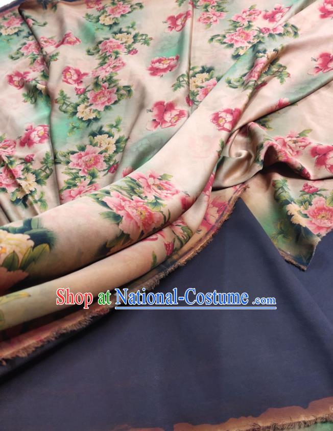 China Light Pink Satin Cloth Cheongsam Silk Fabric Traditional Peony Pattern Gambiered Guangdong Gauze