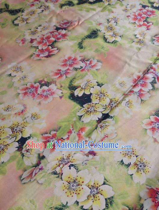 China Traditional Peach Blossom Pattern Gambiered Guangdong Gauze Cheongsam Silk Fabric Light Pink Satin Cloth