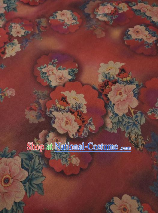 China Traditional Silk Fabric Classical Camellia Pattern Red Satin Cloth Cheongsam Gambiered Guangdong Gauze