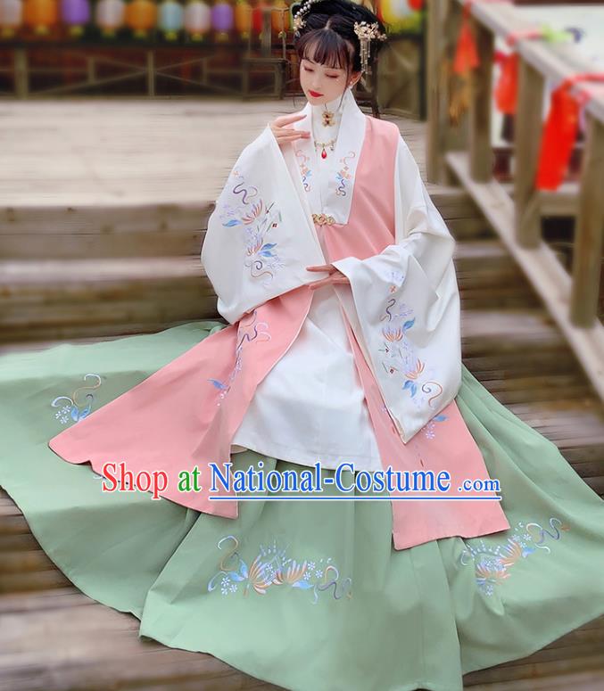 China Traditional Ming Dynasty Court Lady Embroidered Costumes Ancient Palace Beauty Hanfu Apparels Complete Set