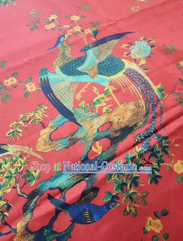 China Cheongsam Red Silk Fabric Traditional Phoenix Pattern Gambiered Guangdong Gauze Cloth