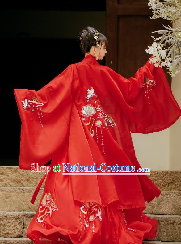 China Ancient Wedding Hanfu Garment Traditional Song Dynasty Princess Embroidered Red Dress Clothing