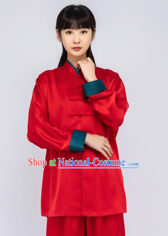 China Traditional Tai Chi Training Clothing Woman Martial Arts Red Silk Uniforms