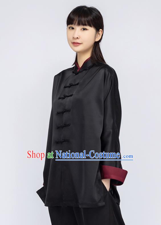 China Woman Kung Fu Black Silk Uniforms Traditional Martial Arts Competition Clothing