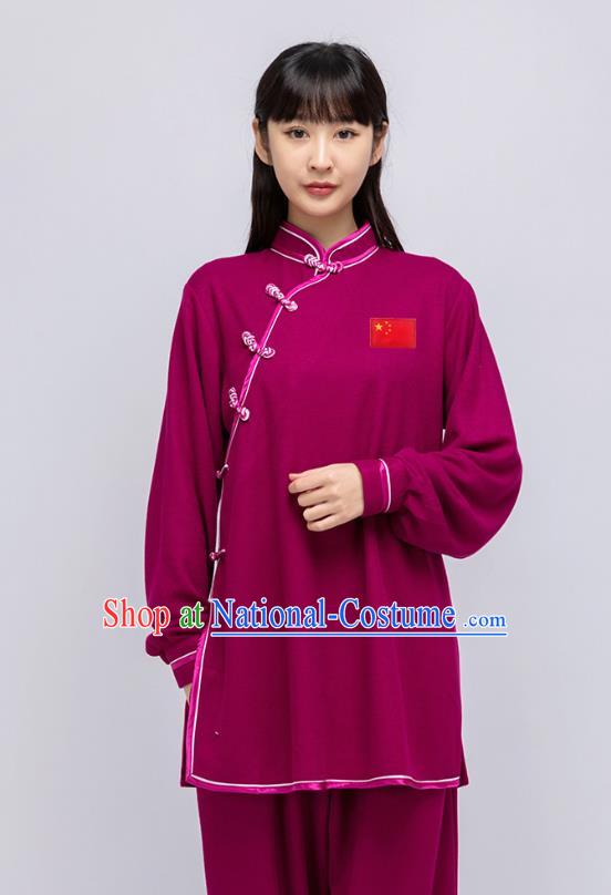 China Traditional Kung Fu Performance Costumes Martial Arts Shirt and Pants Woman Tai Chi Purple Uniforms