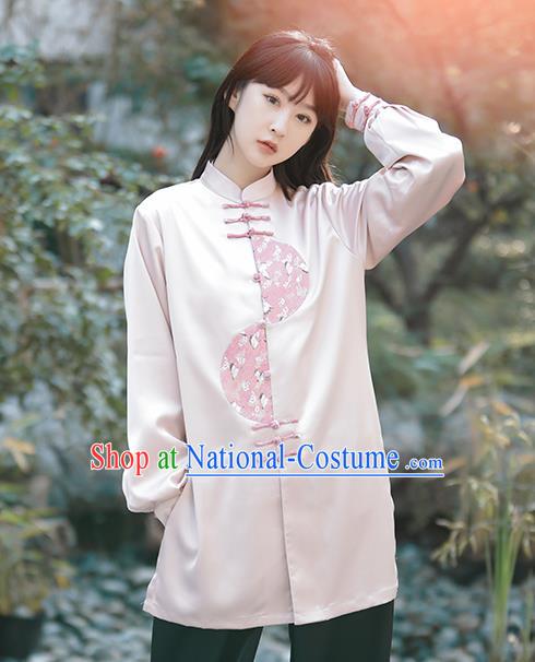 China Woman Tang Suit Pink Uniforms Traditional Kung Fu Costumes Tai Chi Exercise Clothing