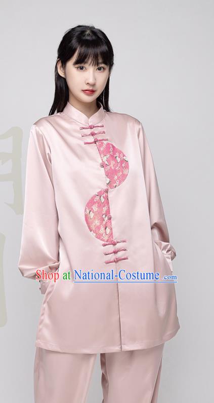 China Woman Tang Suit Pink Uniforms Traditional Kung Fu Costumes Tai Chi Exercise Clothing