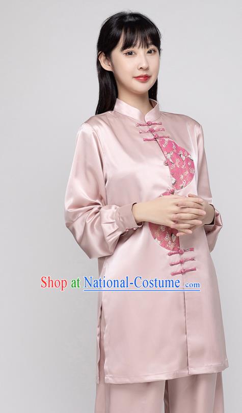 China Woman Tang Suit Pink Uniforms Traditional Kung Fu Costumes Tai Chi Exercise Clothing