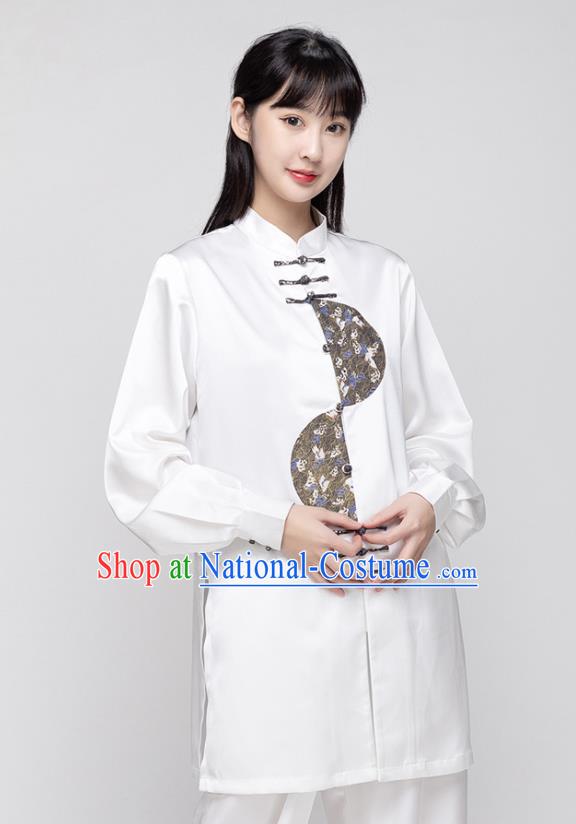 China Traditional Kung Fu Costumes Tai Chi Exercise Clothing Woman Tang Suit White Uniforms