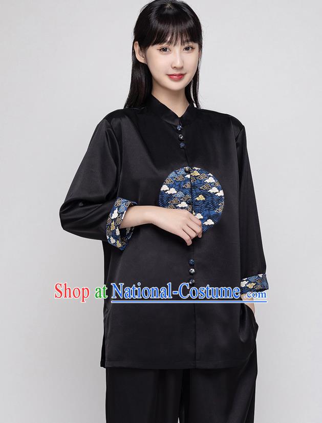 China Traditional Martial Arts Costumes Kung Fu Clothing Woman Tai Ji Performance Black Silk Uniforms